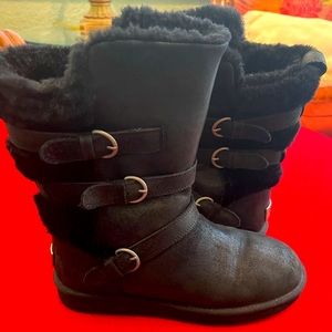 New UGG Becket Water Resistant Black Leather Moto Boot